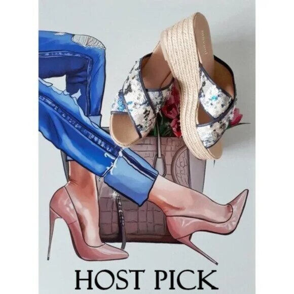 NWOT Maypol sequin & textile criss-cross strap espadrille platform wedge sandals - Picture 1 of 9